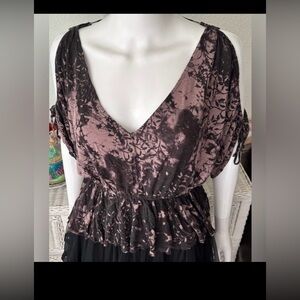 Free People Crop Top Tie Dye Dolman Sleeves Linen Rayon in Mauve Brown Size XS